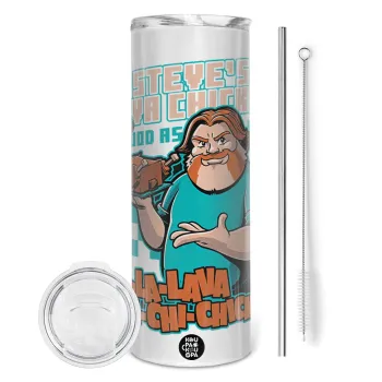 Steves Lava Chicken, Tumbler ποτήρι θερμό από ανοξείδωτο ατσάλι 600ml, με μεταλλικό καλαμάκι & βούρτσα καθαρισμού