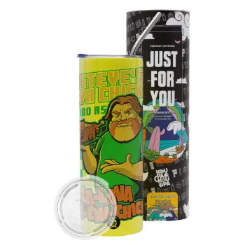 Steves Lava Chicken, Neon Yellow Travel Tumbler θερμό, μεταλλικό καλαμάκι(Ανωξείδωτο 304 Food grade, BPA free, 600ml)