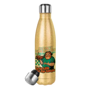 Steves Lava Chicken, Glitter gold stainless steel thermos bottle, double-walled, 500ml