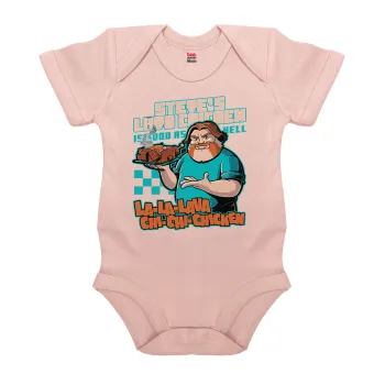 Steves Lava Chicken, Βρεφικό φορμάκι μωρού, 0-18 μηνών, ΡΟΖ POWDER, 100% Organic Cotton, κοντομάνικο