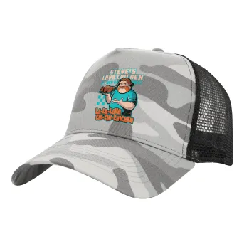 Steves Lava Chicken, Adult Structured Trucker Hat, with Mesh, (Camouflage) Army Camo (100% COTTON, ADULT, UNISEX, ONE SIZE)