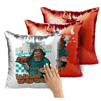 Steves Lava Chicken, Μαξιλάρι καναπέ Μαγικό Κόκκινο με πούλιες 40x40cm περιέχεται το γέμισμα