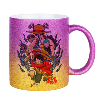One Piece, Κούπα Χρυσή/Ροζ Glitter, κεραμική, 330ml