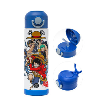 One Piece, Παιδικό παγούρι θερμό, ανοξείδωτο, με καλαμάκι ασφαλείας, ΜΠΛΕ (500ml)
