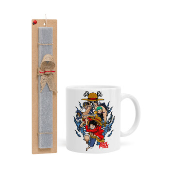 One Piece, Πασχαλινή Λαμπάδα με Κούπα κεραμική (330ml) & κερί αρωματικό πλακέ (30cm) (ΓΚΡΙ)