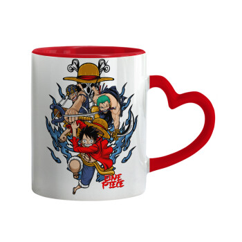 One Piece, Κούπα καρδιά χερούλι κόκκινη, κεραμική, 330ml