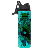 Metallic water bottle with safety lid, 850ml aluminum