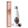 Easter Set, metallic stainless steel water bottle (750ml) & scented flat Easter candle (30cm) (PINK)