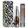 Easter Set, metallic stainless thermos flask (500ml) & scented flat Easter candle (30cm) (GRAY)
