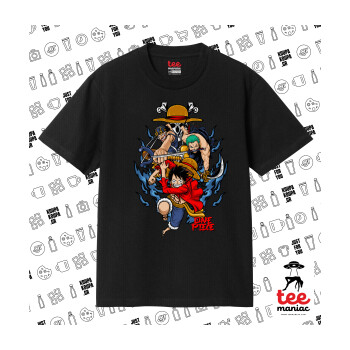 One Piece, Κλασικό T-Shirt, διπλής ραφής, χωρίς πλευρικές ραφές ΜΑΥΡΟ από 100% βαμβάκι. Vegan & OEKO-TEX πιστοποιημένο.