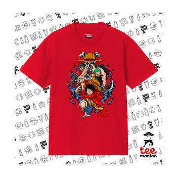 One Piece, Κλασικό T-Shirt, διπλής ραφής, χωρίς πλευρικές ραφές ΚΟΚΚΙΝΟ από 100% βαμβάκι. Vegan & OEKO-TEX πιστοποιημένο.