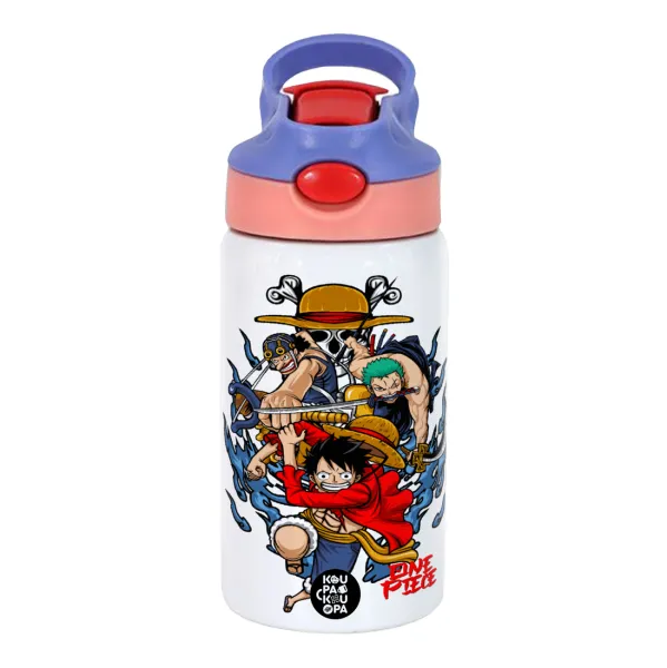 One Piece — Παιδικό παγούρι θερμό, ανοξείδωτο, με καλαμάκι ασφαλείας, ροζ/μωβ (350ml)