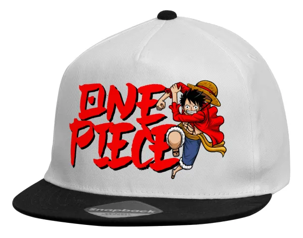 One Piece — Καπέλο παιδικό Flat Snapback, Λευκό (100% ΒΑΜΒΑΚΕΡΟ, ΠΑΙΔΙΚΟ, UNISEX, ONE SIZE)