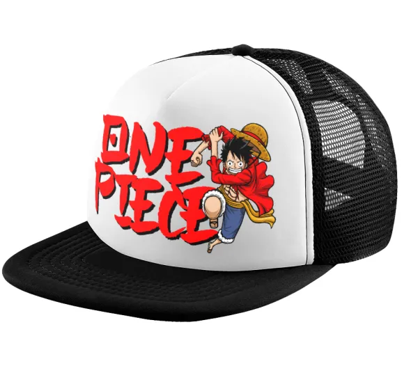 One Piece — Καπέλο παιδικό Soft Trucker με Δίχτυ ΜΑΥΡΟ/ΛΕΥΚΟ (POLYESTER, ΠΑΙΔΙΚΟ, ONE SIZE)