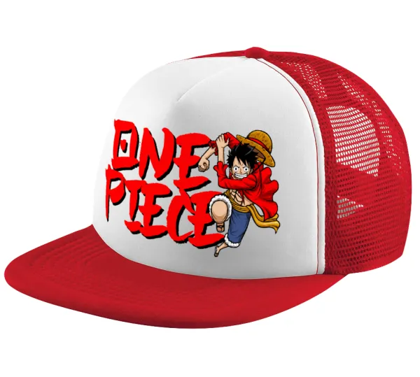 One Piece — Καπέλο παιδικό Soft Trucker με Δίχτυ ΚΟΚΚΙΝΟ/ΛΕΥΚΟ (POLYESTER, ΠΑΙΔΙΚΟ, ONE SIZE)