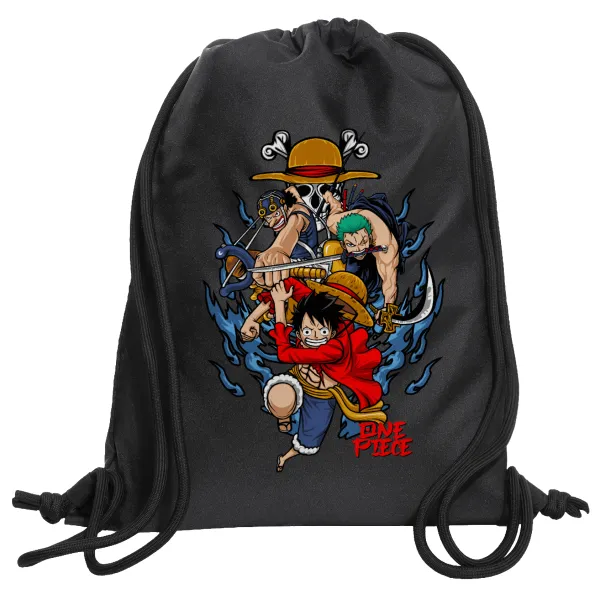 One Piece — Τσάντα πλάτης πουγκί GYMBAG Μαύρη, με τσέπη (40x48cm) & χονδρά κορδόνια