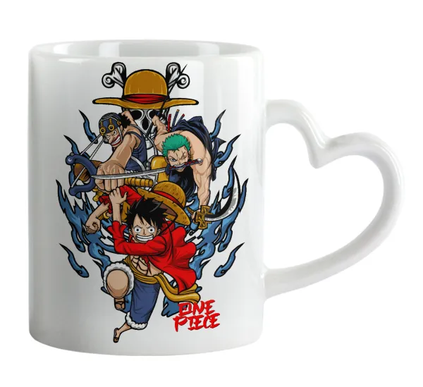 One Piece — Κούπα καρδιά χερούλι λευκή, κεραμική, 330ml