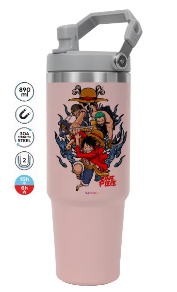 One Piece — ΡΟΖ Travel Tumbler Θερμός με χερούλι και καλαμάκι 890ml