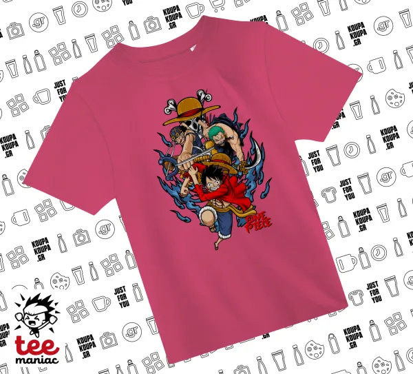 One Piece — ΡΟΖ παιδικό T-Shirt από 100% βαμβάκι, για κάθε μέρα. Vegan & OEKO-TEX πιστοποιημένο.