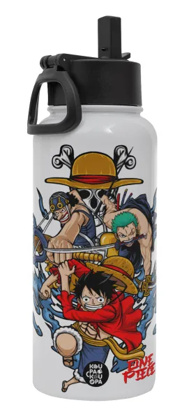 One Piece — Metal mug thermo White with Straw and Spout Lid (Stainless steel), double wall, 950ml