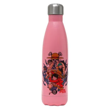 One Piece, Μεταλλικό παγούρι θερμός Ροζ Ματ (Stainless steel), διπλού τοιχώματος, 500ml