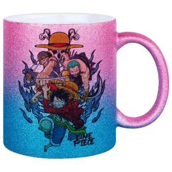 One Piece, Κούπα Χρυσή/Μπλε Glitter, κεραμική, 330ml