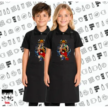 One Piece, Μαύρη ΠΑΙΔΙΚΗ Ποδιά μακριά Σεφ ολόσωμη με τσέπες