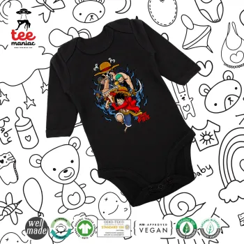 One Piece, Μακρυμάνικο βρεφικό φορμάκι, 0-18 μηνών, ΜΑΥΡΟ, 100% Organic Cotton