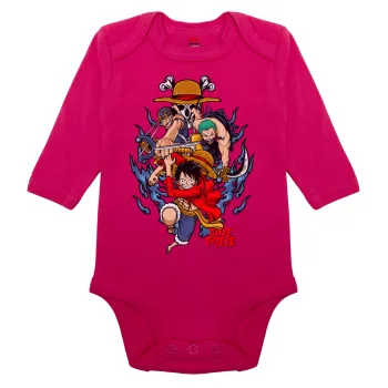 One Piece, Μακρυμάνικο βρεφικό φορμάκι, 0-18 μηνών, ΡΟΖ, 100% Organic Cotton