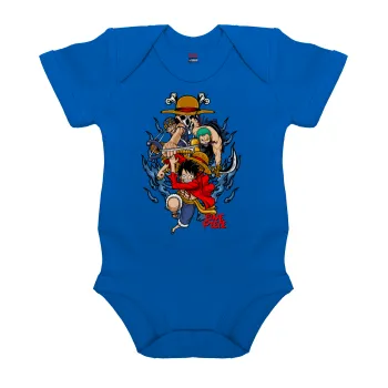 One Piece, Βρεφικό φορμάκι μωρού, Μπλε Κοβαλτίου, 100% Organic Cotton, κοντομάνικο