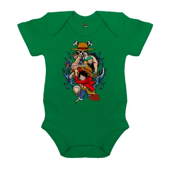 One Piece, Βρεφικό φορμάκι μωρού, ΠΡΑΣΙΝΟ, 100% Organic Cotton, κοντομάνικο