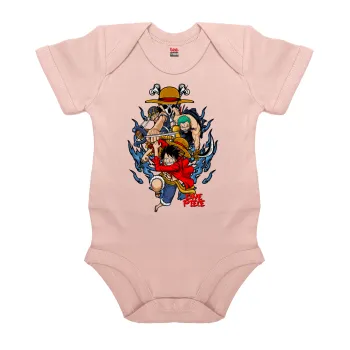 One Piece, Βρεφικό φορμάκι μωρού, 0-18 μηνών, ΡΟΖ POWDER, 100% Organic Cotton, κοντομάνικο