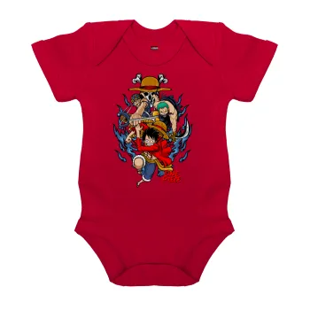 One Piece, Βρεφικό φορμάκι μωρού, ΚΟΚΚΙΝΟ, 100% Organic Cotton, κοντομάνικο