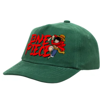 One Piece, Καπέλο παιδικό Baseball, 100% Βαμβακερό Drill, ΠΡΑΣΙΝΟ (ΒΑΜΒΑΚΕΡΟ, ΠΑΙΔΙΚΟ, ONE SIZE)