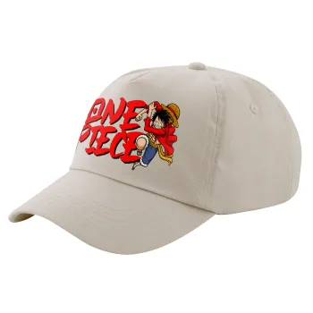 One Piece, Μπεζ (SAND) Πεντάφυλλο Καπέλο Ενηλίκων Βαμβακερό (UNISEX, ONE SIZE)