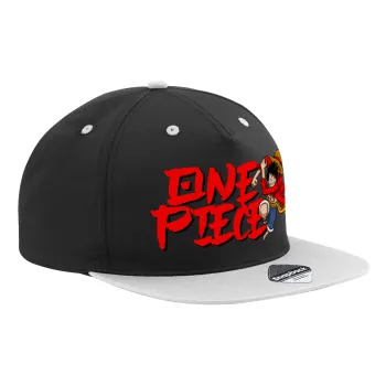 One Piece, Καπέλο Ενηλίκων Flat Snapback Μαύρο/Γκρι, (100% ΒΑΜΒΑΚΕΡΟ TWILL, ΕΝΗΛΙΚΩΝ, UNISEX, ONE SIZE)