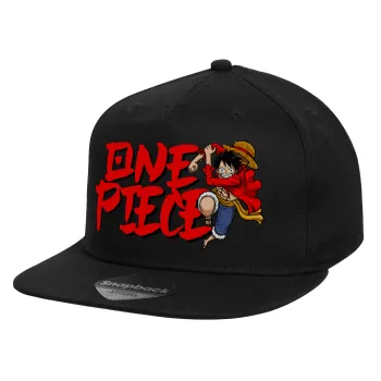 One Piece, Καπέλο παιδικό Flat Snapback, Μαύρο (100% ΒΑΜΒΑΚΕΡΟ, ΠΑΙΔΙΚΟ, UNISEX, ONE SIZE)