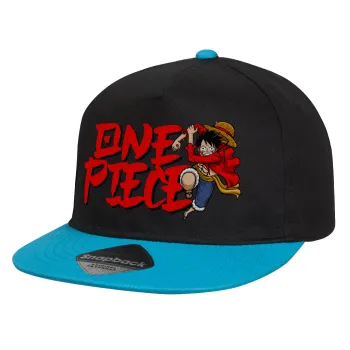 One Piece, Καπέλο παιδικό Flat Snapback, Μαύρο/Μπλε (100% ΒΑΜΒΑΚΕΡΟ, ΠΑΙΔΙΚΟ, UNISEX, ONE SIZE)