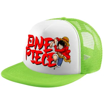 One Piece, Καπέλο παιδικό Soft Trucker με Δίχτυ ΠΡΑΣΙΝΟ/ΛΕΥΚΟ (POLYESTER, ΠΑΙΔΙΚΟ, ONE SIZE)