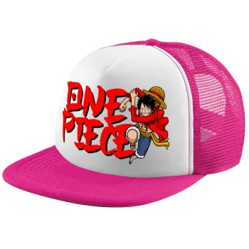 One Piece, Καπέλο παιδικό Soft Trucker με Δίχτυ ΡΟΖ/ΛΕΥΚΟ (POLYESTER, ΠΑΙΔΙΚΟ, ONE SIZE)