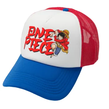 One Piece, Καπέλο Ενηλίκων Soft Trucker με Δίχτυ Red/Blue/White (POLYESTER, ΕΝΗΛΙΚΩΝ, UNISEX, ONE SIZE)