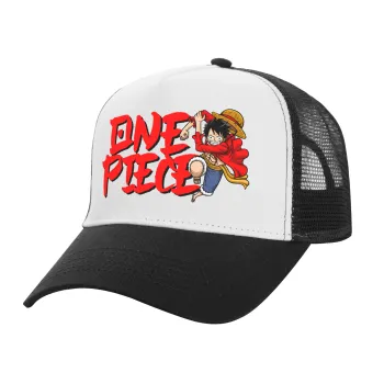One Piece, Καπέλο Ενηλίκων Structured Trucker, με Δίχτυ, ΛΕΥΚΟ/ΜΑΥΡΟ (100% ΒΑΜΒΑΚΕΡΟ, ΕΝΗΛΙΚΩΝ, UNISEX, ONE SIZE)