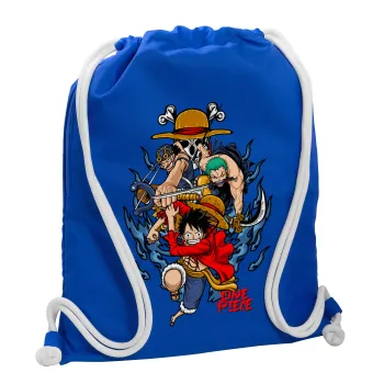 One Piece, Τσάντα πλάτης πουγκί GYMBAG Μπλε, με τσέπη (40x48cm) & χονδρά κορδόνια