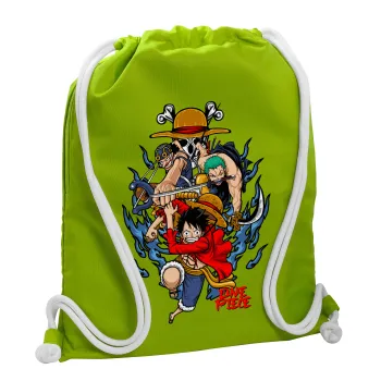 One Piece, Τσάντα πλάτης πουγκί GYMBAG LIME GREEN, με τσέπη (40x48cm) & χονδρά κορδόνια