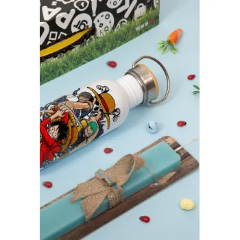 One Piece, Πασχαλινή Λαμπάδα με παγούρι μεταλλικό (620ml, stainless steel) & κερί αρωματικό πλακέ (30cm) (ΤΙΡΚΟΥΑΖ)