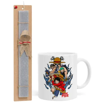 One Piece, Πασχαλινή Λαμπάδα με Κούπα κεραμική (330ml) & κερί αρωματικό πλακέ (30cm) (ΓΚΡΙ)