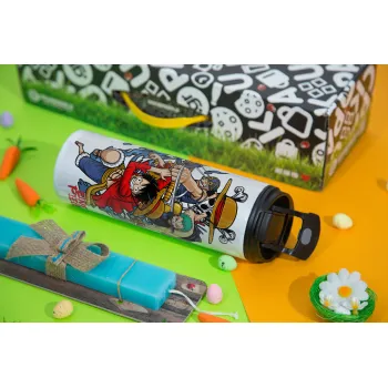 One Piece, Πασχαλινή Λαμπάδα με Travel Tumbler θερμό με διπλό καπάκι (600ml, BPA free) & κερί αρωματικό πλακέ (30cm) (ΤΙΡΚΟΥΑΖ)