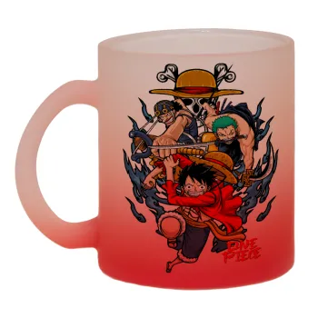 One Piece, Κούπα γυάλινη δίχρωμη με βάση το κόκκινο ματ, 330ml