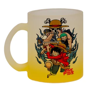 One Piece, Κούπα γυάλινη δίχρωμη με βάση το κίτρινο ματ, 330ml