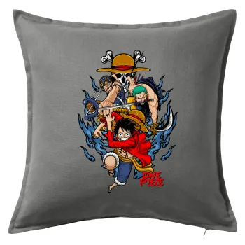 One Piece, Μαξιλάρι καναπέ Γκρι 100% βαμβάκι, περιέχεται το γέμισμα (50x50cm)